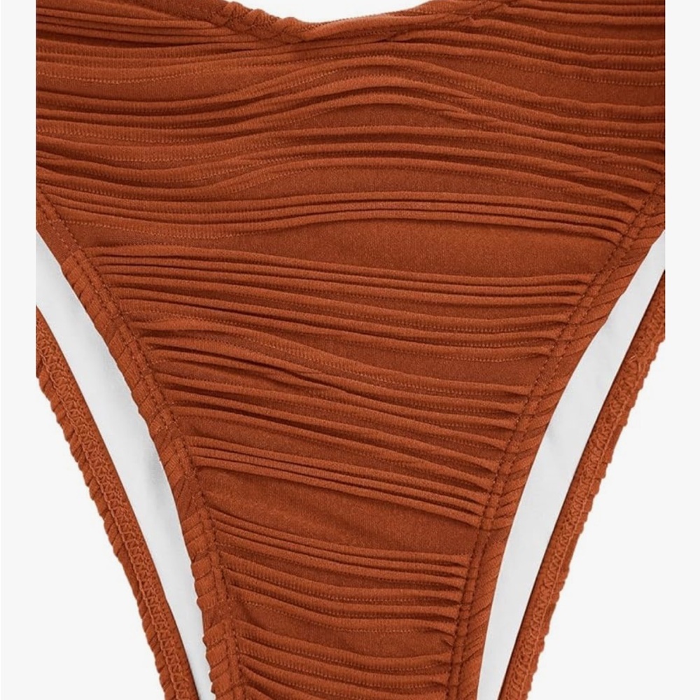 ZAFUL Bandeau Ribbed Lace Up Wave Hi Cut Bikini Size M New with Tags - Picture 3 of 14